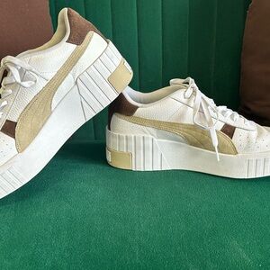 Puma Women's White and Brown Platform Sneakers